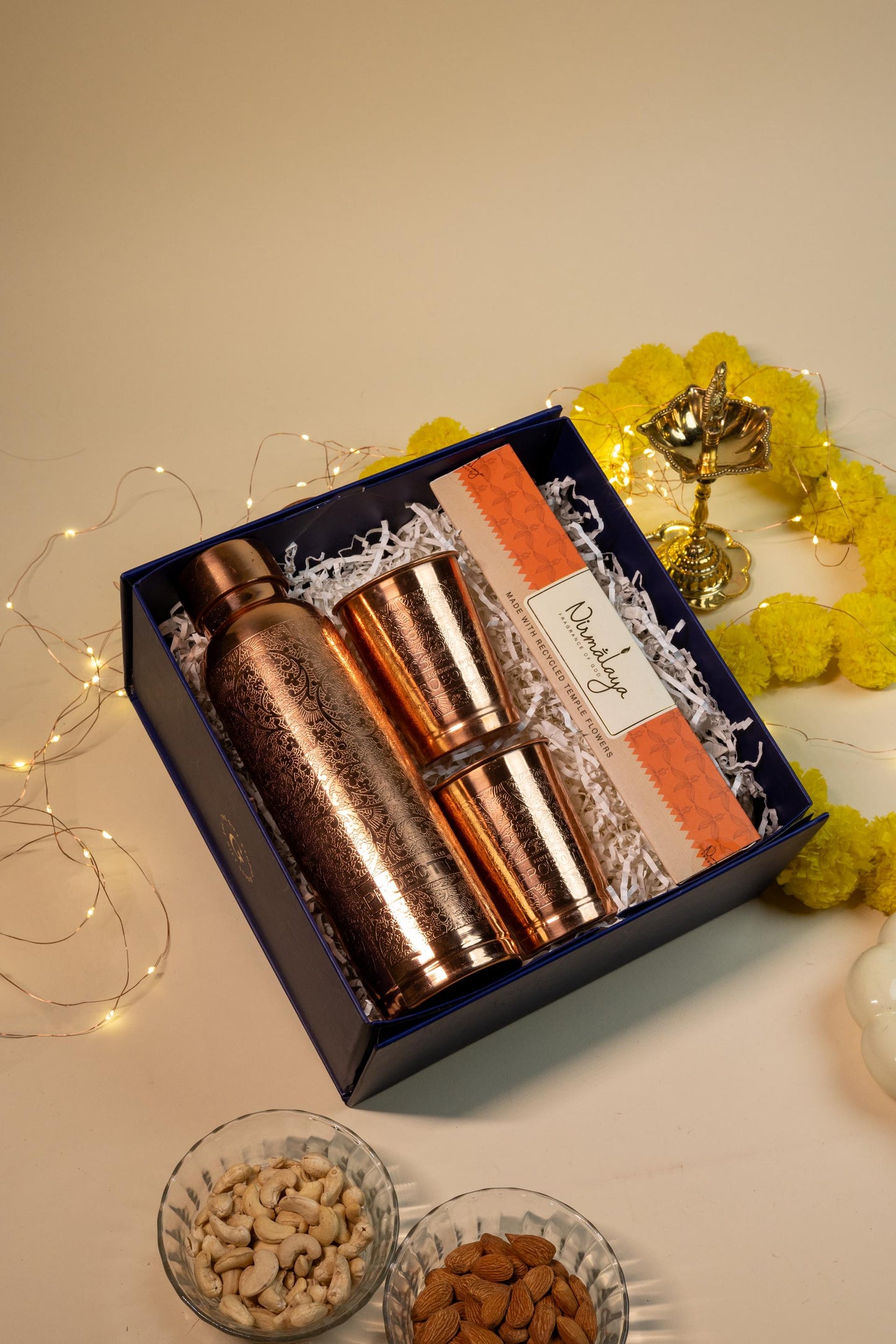 Copper Glow Hamper with Bottle, Glass Set, and Incense Sticks