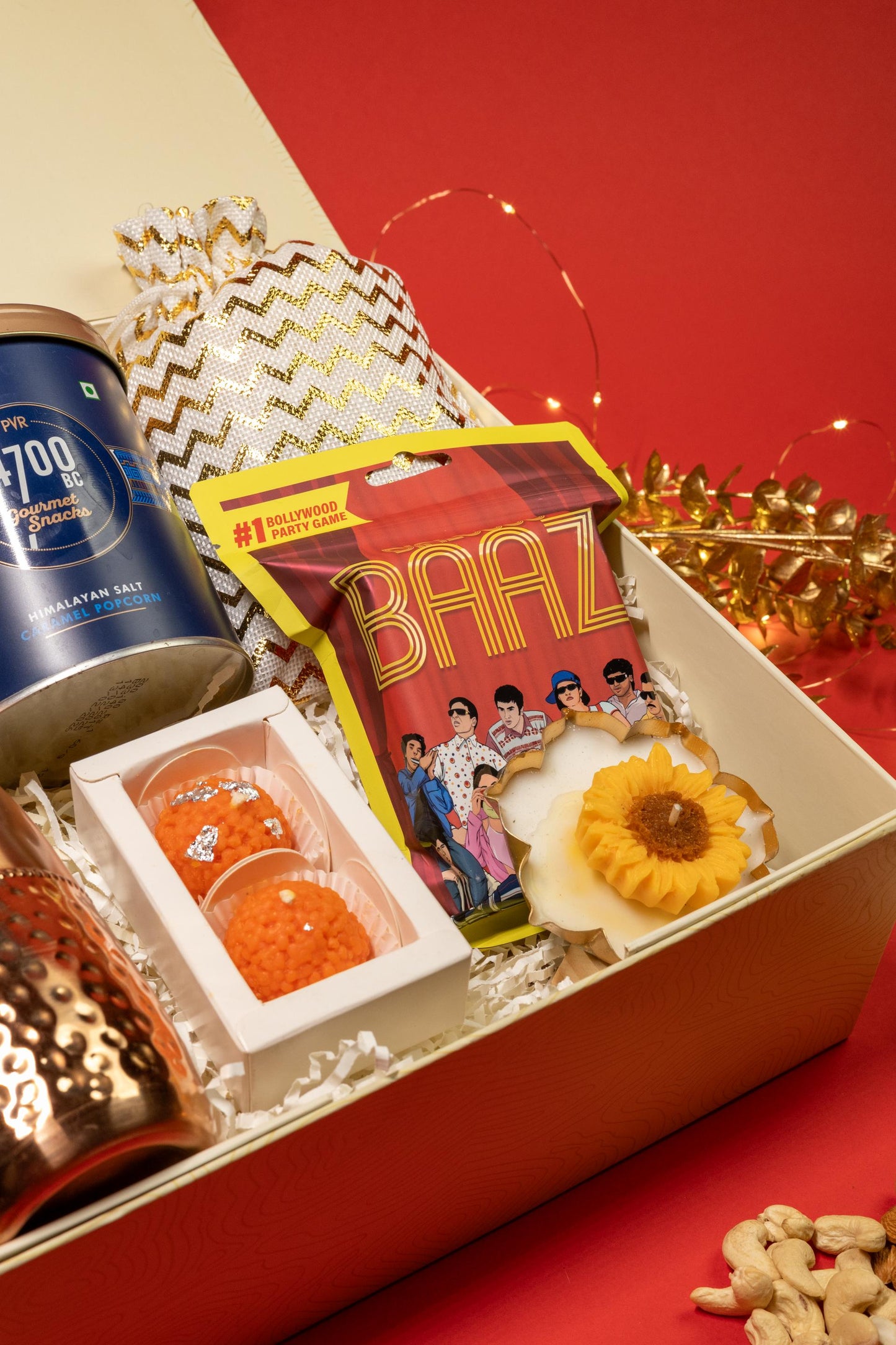 Royal Utsav Hamper with Copper Bottle, Snacks, Candles, and Game