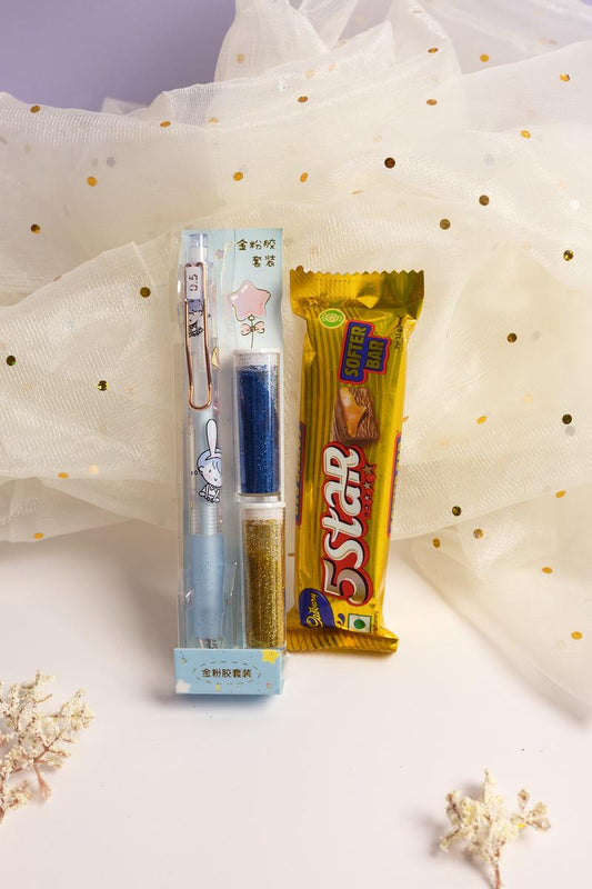 Sparkle Gift Pack – Glitter Pen & Chocolate Treat for Kids