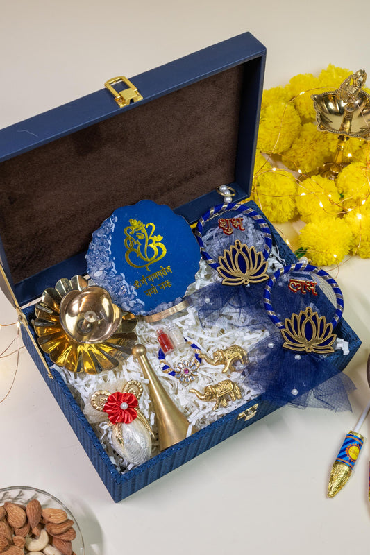 Divine Indulgence Box with Brass Décor, Ganesh Idol, and Festive Essentials