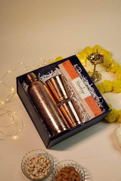 Copper Glow Hamper with Bottle, Glass Set, and Incense Sticks