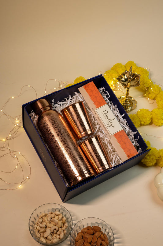 Copper Glow Hamper with Bottle, Glass Set, and Incense Sticks