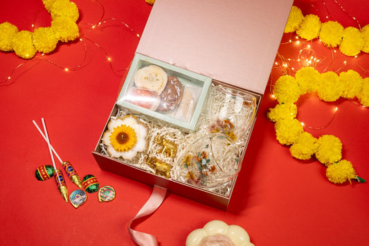 Royal Diwali Hamper with Decorative Candle, Brass Elephant, and Dry Flowers